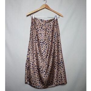 Leopard Print Satin Midi Skirt Chic Slip Skirt Animal Print Elegant